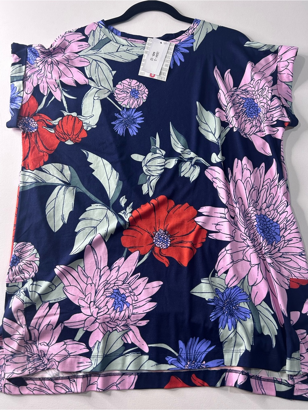 NWT Lularoe Small Leah Blue Floral Cap Sleeve T-Shirt